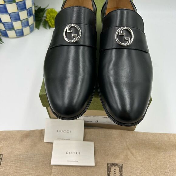 Men’s Gucci interlocking G leather loafers size 12 fits 12.5 US made in Italy - Picture 9 of 10